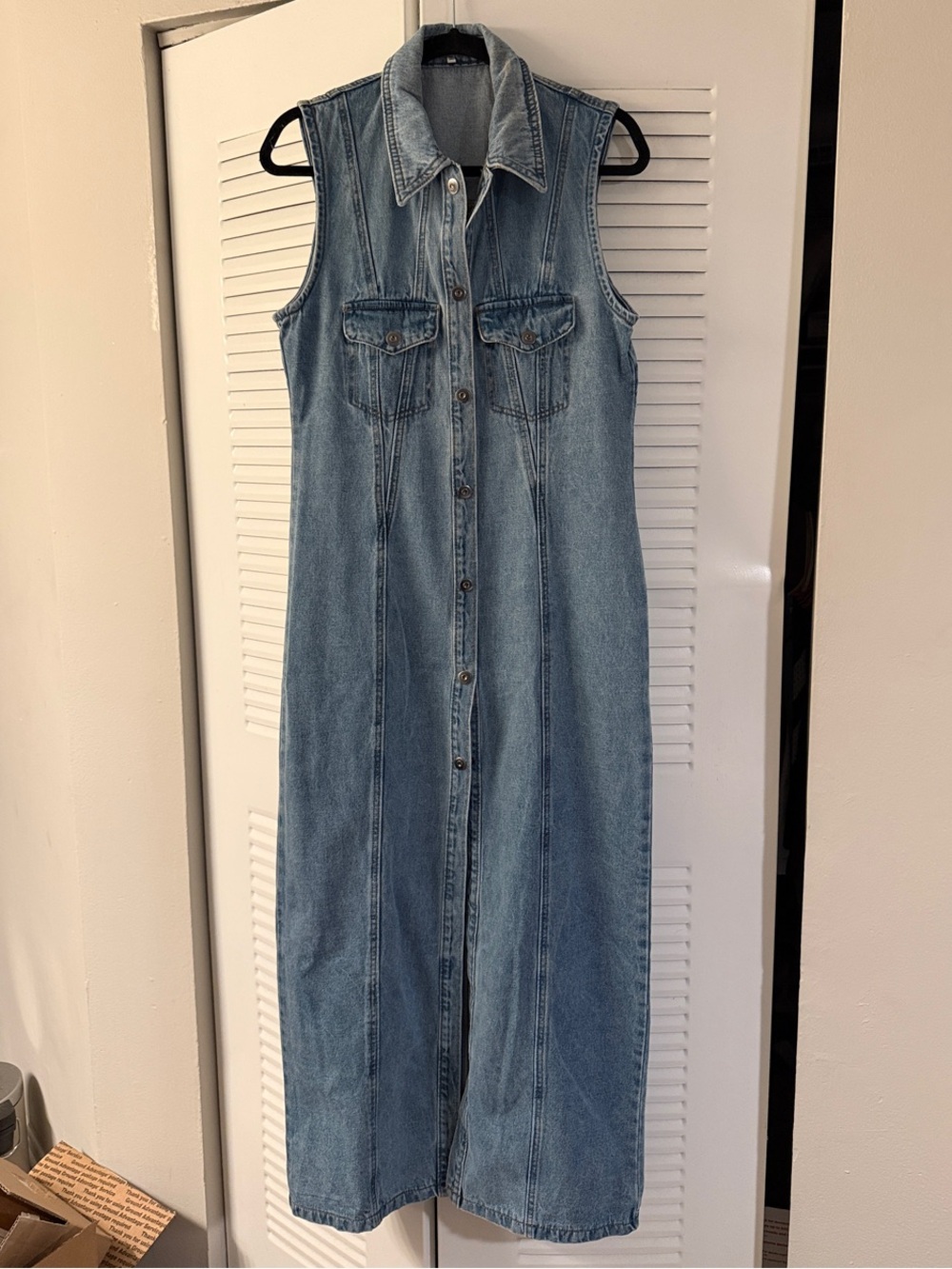 Fashion Nova Sleeveless Denim Maxi Dress in Light Blue